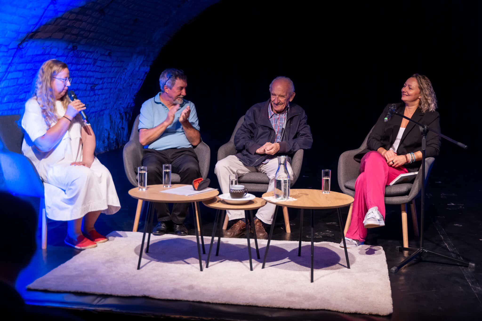 Soňa Adamčík Borušovičová, editorka knihy Grunty Jozef Krasula, Dušan Dušek Michaela Vrábová, moderátorka a amatérska herečka