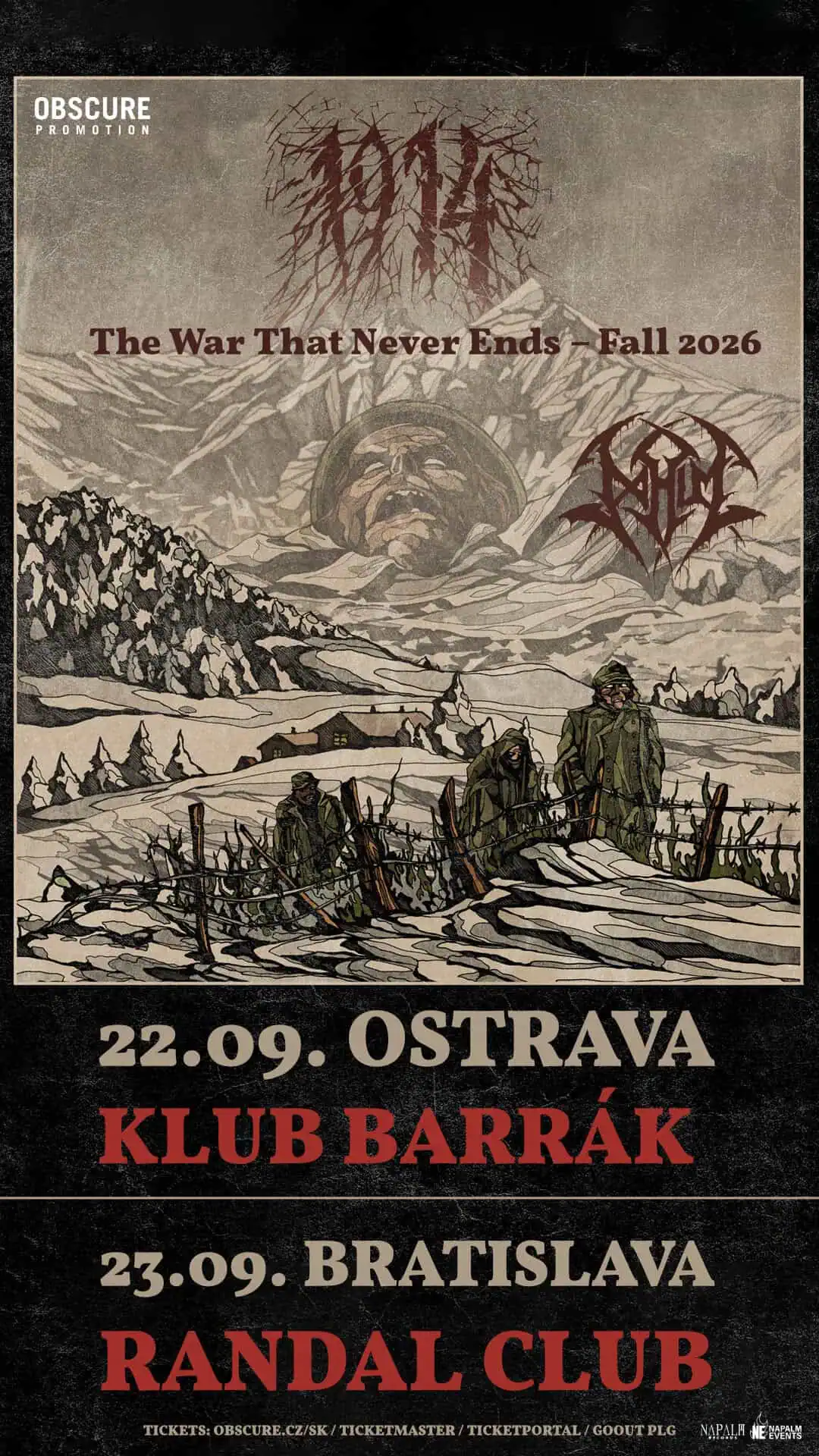 1914 a Nahum privezú vojnový death metal do Ostravy a Bratislavy